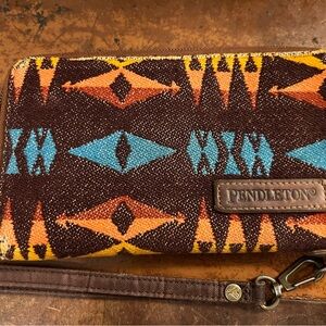 Pendleton Brown and Orange Geometric Wristlet